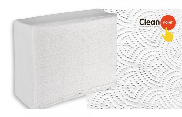 Бумажные полотенца листовые, белые, Z-укладка, 2 слоя,  CleanPoint, Lux. ZL-200. - Фото №1