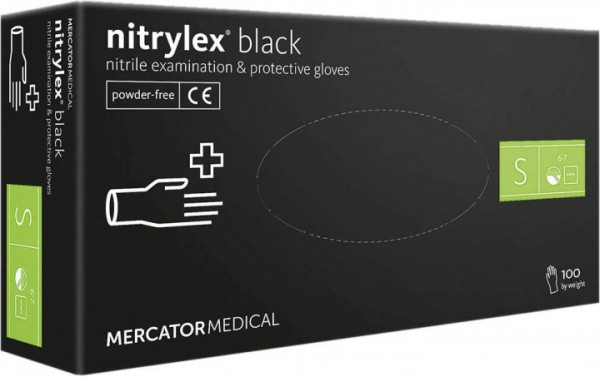 Рукавички Mercator Medical Nitrylex Black нітрилові нестерильні не припудрені   S 100 шт Чорні. 17204200 - Фото №1