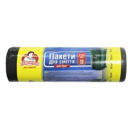 Пакеты для мусора полиэтиленовые сверхпрочные, 30 мкм, 120 л, LDPE, 10 шт, черные, 70*110 см, «Помічниця». 1ПС120.10П - Фото