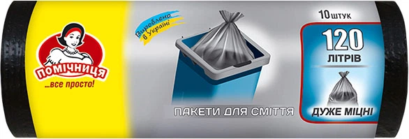 Пакеты для мусора полиэтиленовые сверхпрочные, 30 мкм, 120 л, LDPE, 10 шт, черные, 70*110 см, «Помічниця». 1ПС120.10П - Фото №2
