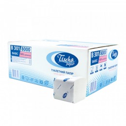 Туалетная бумага листовая, целлюлозная, белая, V - складка, 200 листов.  B-301 - Фото